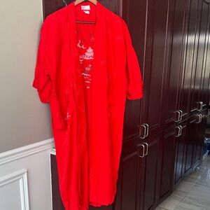 Vibrant Red Kimono Robe made in China by Longevity.Embroidered